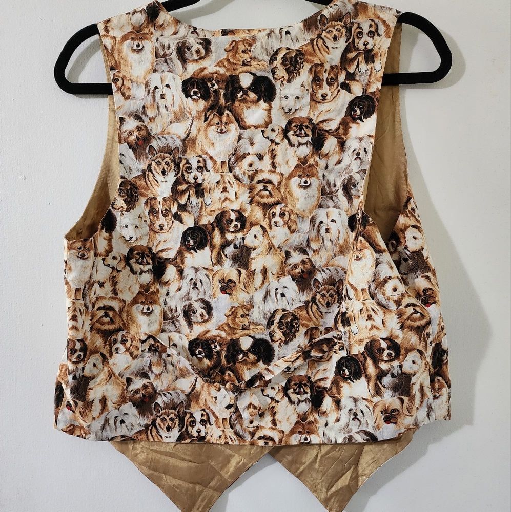 Vintage 1990s Saddle River Puppy Dog cream Novelty Tie Back Button Front vest M - Picture 3 of 4